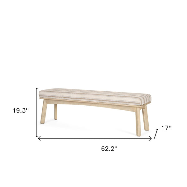 HomeRoots 62" Elegant Beige and Brown Striped Upholstered Bench with Solid Wood Base for Entryway Comfort 606748