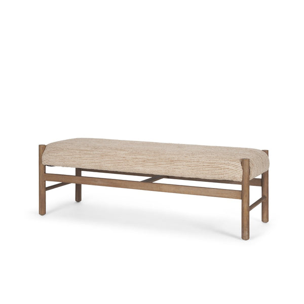 HomeRoots 57" Elegant Beige Cotton Upholstered Bench with Solid Wood Base for Entryway & Bedroom Style 606749