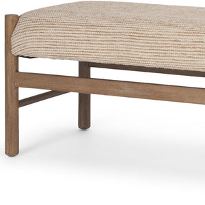 HomeRoots 57" Elegant Beige Cotton Upholstered Bench with Solid Wood Base for Entryway & Bedroom Style 606749