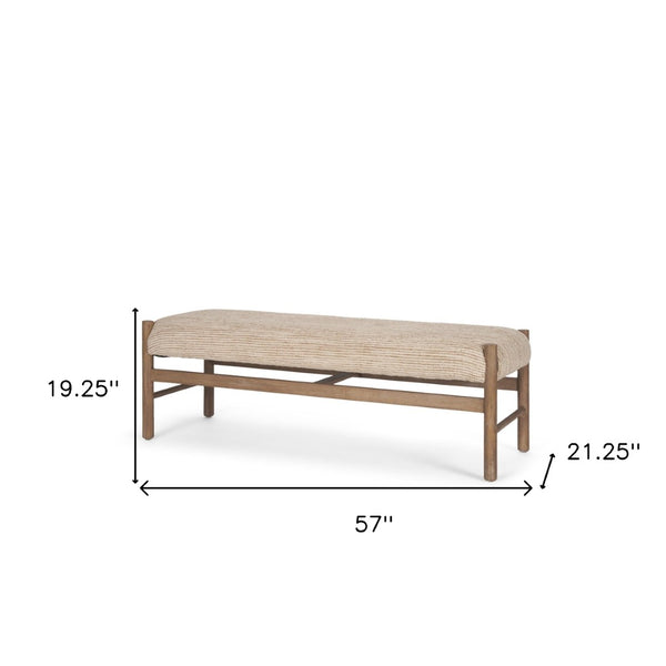 HomeRoots 57" Elegant Beige Cotton Upholstered Bench with Solid Wood Base for Entryway & Bedroom Style 606749