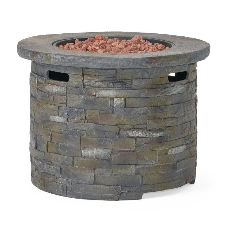 English Elm Outdoor Round Propane Fire Pit Concrete Stone Finish 40000 BTU Concealed Tank Base 60675.00NTL-40K