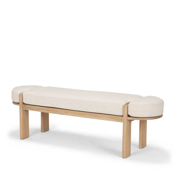 HomeRoots 63" Cream and Brown Upholstered Bench - Stylish Solid Wood Frame for Entryway, Bedroom, or Hallway 606753