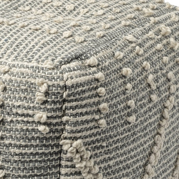 HomeRoots 18" Gray and Cream Hand-Woven Geometric Cube Pouf Ottoman – Modern Boho Accent for Small Spaces 606754