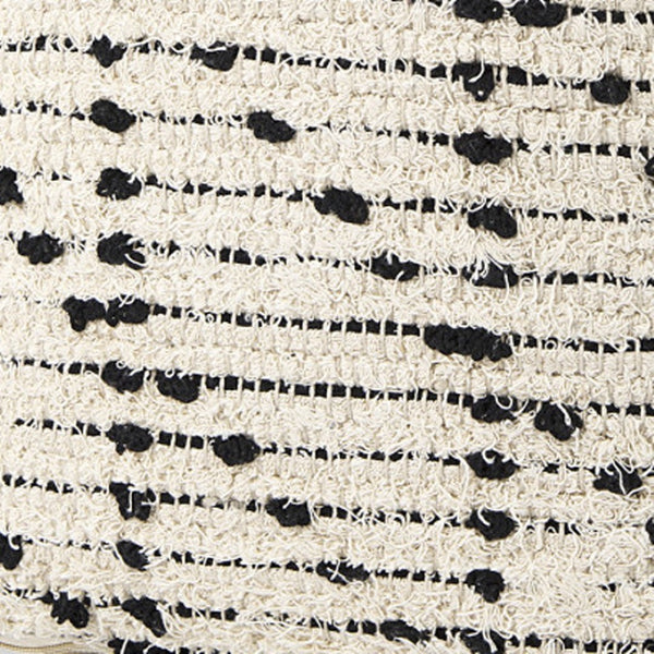 HomeRoots 16" Cotton Cube Pouf Ottoman - Stylish Cream & Black Geometric Accent for Modern Boho Decor 606756