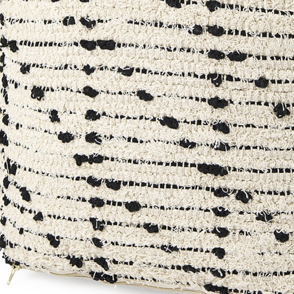 HomeRoots 16" Cotton Cube Pouf Ottoman - Stylish Cream & Black Geometric Accent for Modern Boho Decor 606756