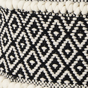 HomeRoots 16" Chic Black Gray White Cotton Geometric Pouf Ottoman - Versatile Footrest & Stylish Accent Piece 606759