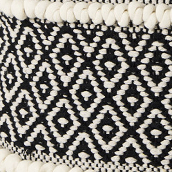 HomeRoots 16" Chic Black Gray White Cotton Geometric Pouf Ottoman - Versatile Footrest & Stylish Accent Piece 606759