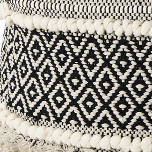 HomeRoots 16" Chic Black Gray White Cotton Geometric Pouf Ottoman - Versatile Footrest & Stylish Accent Piece 606759