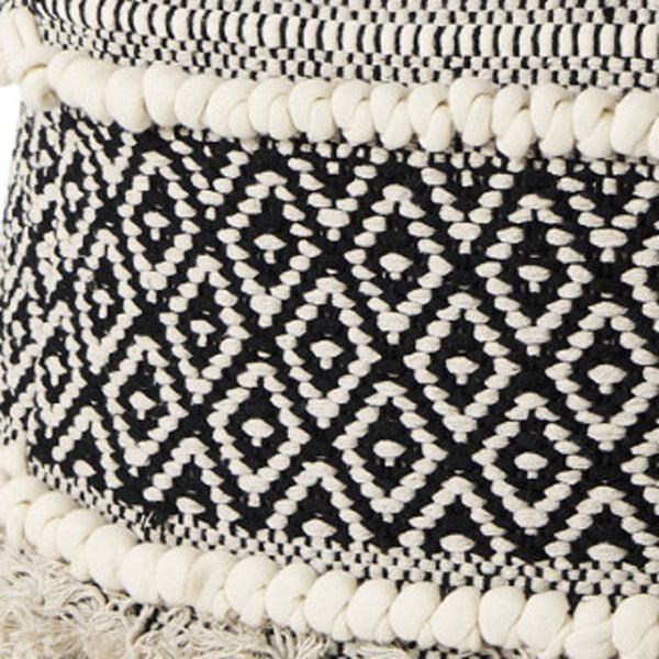 HomeRoots 16" Chic Black Gray White Cotton Geometric Pouf Ottoman - Versatile Footrest & Stylish Accent Piece 606759