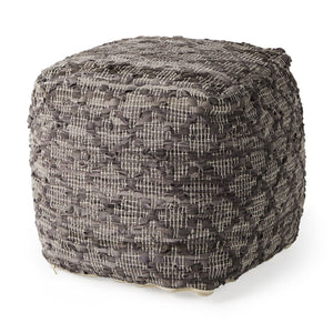 HomeRoots 16" Handcrafted Brown & Gray Cotton Leather Geometric Pouf Ottoman - Stylish, Versatile Seating Solution 606760