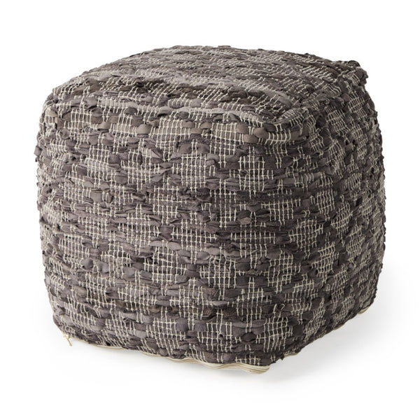 HomeRoots 16" Handcrafted Brown & Gray Cotton Leather Geometric Pouf Ottoman - Stylish, Versatile Seating Solution 606760