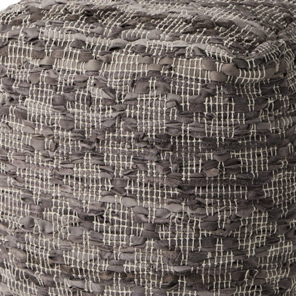 HomeRoots 16" Handcrafted Brown & Gray Cotton Leather Geometric Pouf Ottoman - Stylish, Versatile Seating Solution 606760