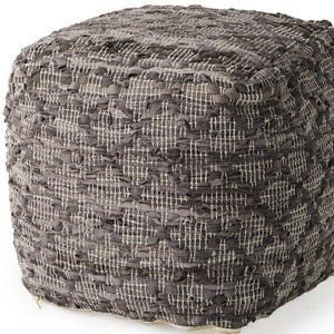 HomeRoots 16" Handcrafted Brown & Gray Cotton Leather Geometric Pouf Ottoman - Stylish, Versatile Seating Solution 606760