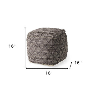 HomeRoots 16" Handcrafted Brown & Gray Cotton Leather Geometric Pouf Ottoman - Stylish, Versatile Seating Solution 606760