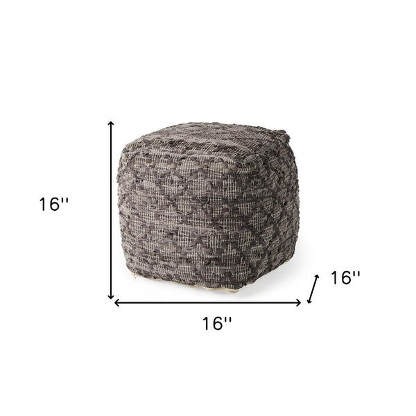 HomeRoots 16" Handcrafted Brown & Gray Cotton Leather Geometric Pouf Ottoman - Stylish, Versatile Seating Solution 606760