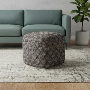 HomeRoots 16" Handcrafted Brown & Gray Cotton Leather Geometric Pouf Ottoman - Stylish, Versatile Seating Solution 606760