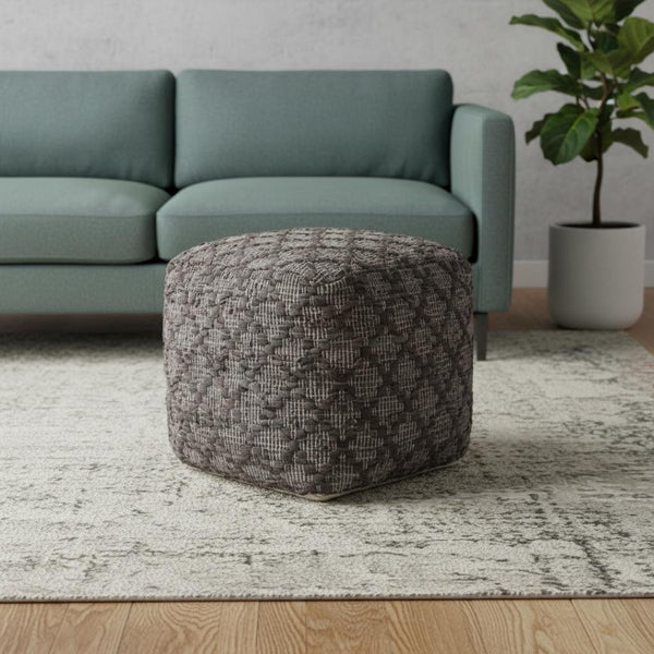 HomeRoots 16" Handcrafted Brown & Gray Cotton Leather Geometric Pouf Ottoman - Stylish, Versatile Seating Solution 606760