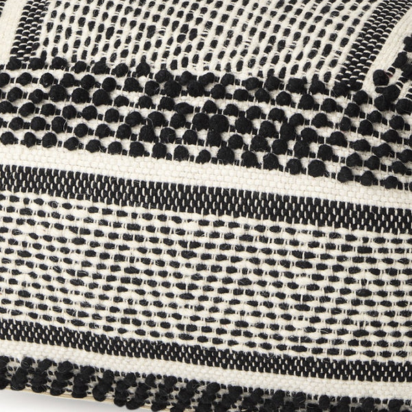 HomeRoots 22" Black and White Cotton and Wool Geometric Pouf Ottoman - Modern Boho Style & Versatile Comfort 606762