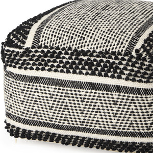 HomeRoots 22" Black and White Cotton and Wool Geometric Pouf Ottoman - Modern Boho Style & Versatile Comfort 606762
