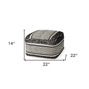 HomeRoots 22" Black and White Cotton and Wool Geometric Pouf Ottoman - Modern Boho Style & Versatile Comfort 606762