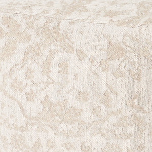 HomeRoots 18" Cream and Beige Damask Pouf Ottoman - Soft Chenille Cube for Stylish Seating and Versatile Use 606763