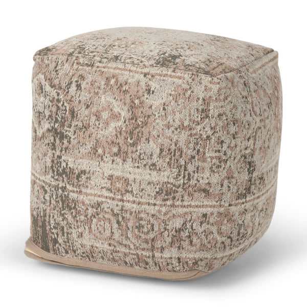 HomeRoots 18" Beige and Taupe Chenille Cube Pouf Ottoman - Stylish, Space-Saving Multi-Functional Accent Piece 606764