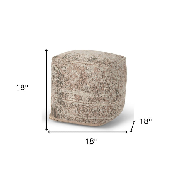 HomeRoots 18" Beige and Taupe Chenille Cube Pouf Ottoman - Stylish, Space-Saving Multi-Functional Accent Piece 606764