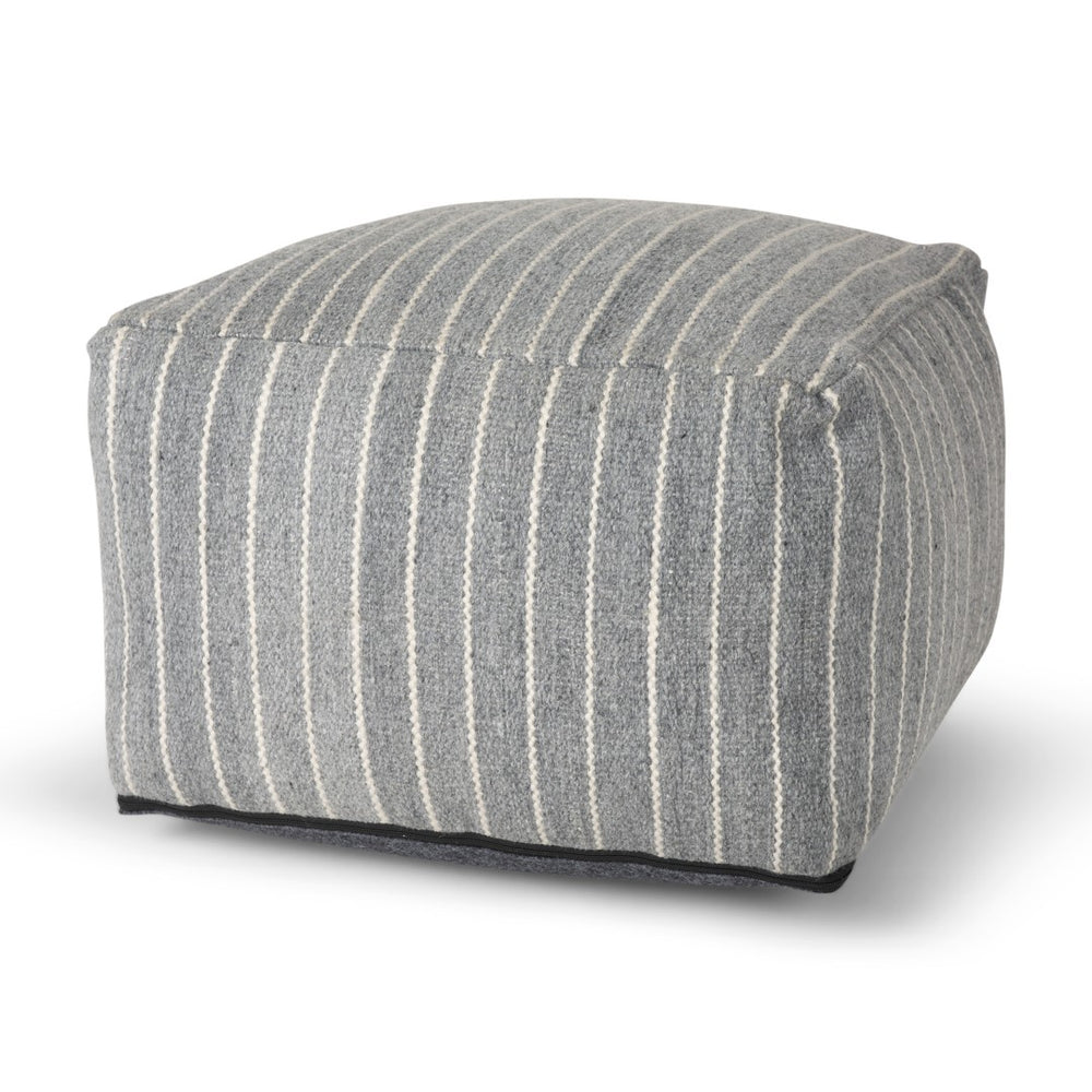 HomeRoots 22" Blue and White Textural Stripe Cube Pouf Ottoman - Stylish Eco-Friendly Accent for Any Space 606765
