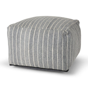 HomeRoots 22" Blue and White Textural Stripe Cube Pouf Ottoman - Stylish Eco-Friendly Accent for Any Space 606765