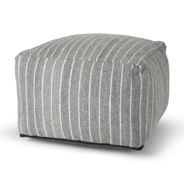 HomeRoots 22" Blue and White Textural Stripe Cube Pouf Ottoman - Stylish Eco-Friendly Accent for Any Space 606765
