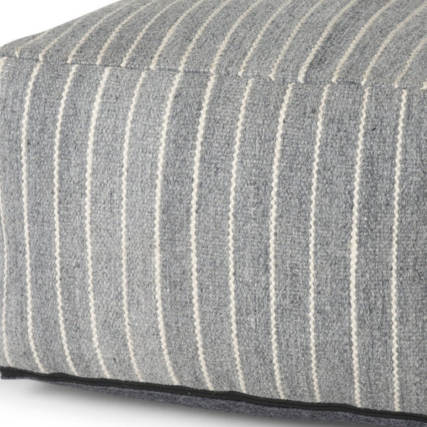 HomeRoots 22" Blue and White Textural Stripe Cube Pouf Ottoman - Stylish Eco-Friendly Accent for Any Space 606765