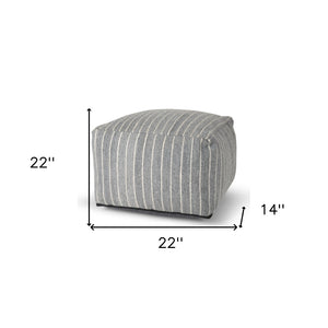 HomeRoots 22" Blue and White Textural Stripe Cube Pouf Ottoman - Stylish Eco-Friendly Accent for Any Space 606765