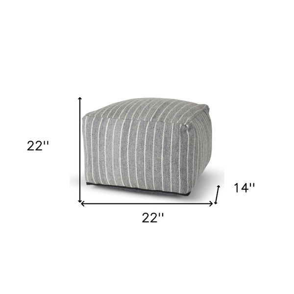 HomeRoots 22" Blue and White Textural Stripe Cube Pouf Ottoman - Stylish Eco-Friendly Accent for Any Space 606765