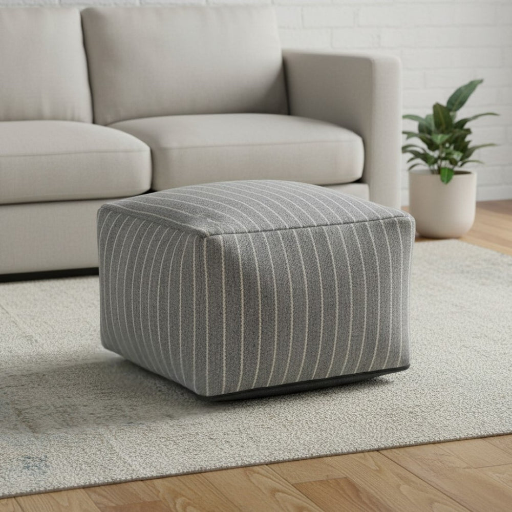 HomeRoots 22" Blue and White Textural Stripe Cube Pouf Ottoman - Stylish Eco-Friendly Accent for Any Space 606765