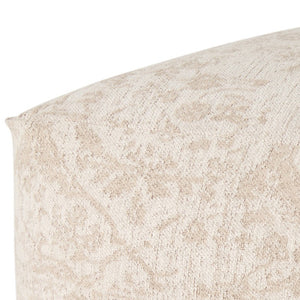 HomeRoots 36" Beige and Cream Chenille Damask Pouf Ottoman - Stylish, Versatile Footrest for Any Decor 606766