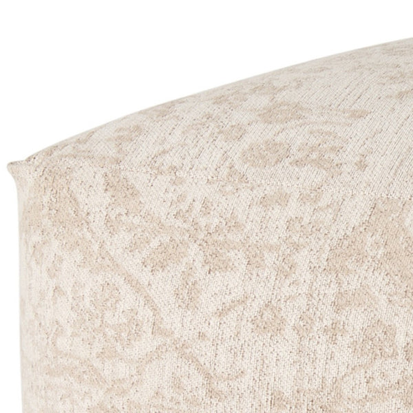 HomeRoots 36" Beige and Cream Chenille Damask Pouf Ottoman - Stylish, Versatile Footrest for Any Decor 606766
