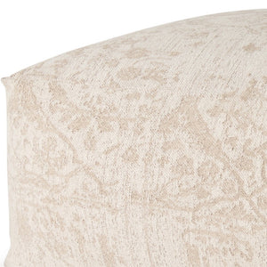 HomeRoots 36" Beige and Cream Chenille Damask Pouf Ottoman - Stylish, Versatile Footrest for Any Decor 606766