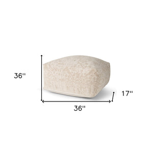 HomeRoots 36" Beige and Cream Chenille Damask Pouf Ottoman - Stylish, Versatile Footrest for Any Decor 606766