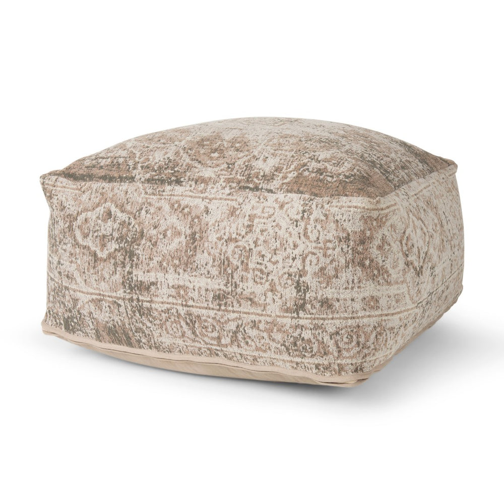 HomeRoots 36" Chic Beige and Taupe Chenille Damask Pouf Ottoman - Versatile Footrest and Extra Seating Solution 606767