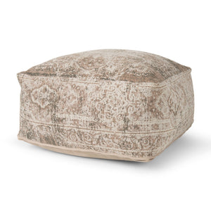 HomeRoots 36" Chic Beige and Taupe Chenille Damask Pouf Ottoman - Versatile Footrest and Extra Seating Solution 606767