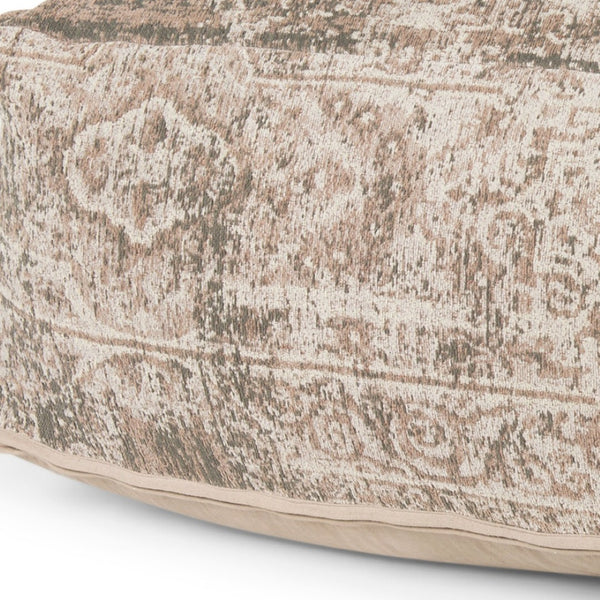 HomeRoots 36" Chic Beige and Taupe Chenille Damask Pouf Ottoman - Versatile Footrest and Extra Seating Solution 606767