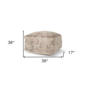 HomeRoots 36" Chic Beige and Taupe Chenille Damask Pouf Ottoman - Versatile Footrest and Extra Seating Solution 606767