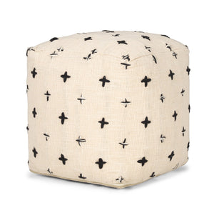 HomeRoots 16" Cream and Black Wool Cube Pouf Ottoman – Stylish, Versatile Seating for Modern Homes and Nurseries 606768