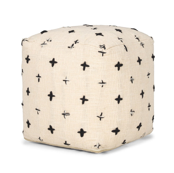 HomeRoots 16" Cream and Black Wool Cube Pouf Ottoman – Stylish, Versatile Seating for Modern Homes and Nurseries 606768