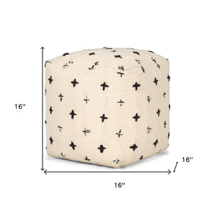 HomeRoots 16" Cream and Black Wool Cube Pouf Ottoman – Stylish, Versatile Seating for Modern Homes and Nurseries 606768