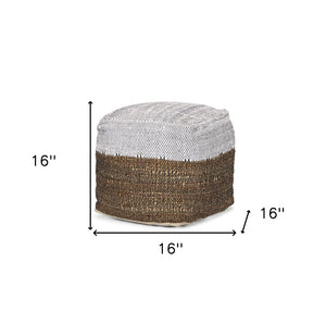 HomeRoots 16" Color Block Cube Pouf Ottoman - Chic White, Black & Natural Cotton-Jute Blend for Versatile Style 606769