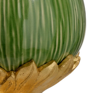 Wildwood Carmine Kiwi Glaze Ceramic Lamp With Antique Gold Leaf Mounting — Sculptural 31" Statement Light 60677