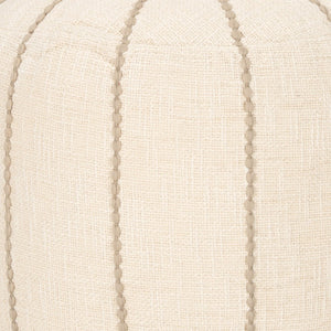 HomeRoots 18" Beige and Taupe Striped Round Pouf Ottoman - Soft, Versatile Accent for Modern Living Spaces 606770