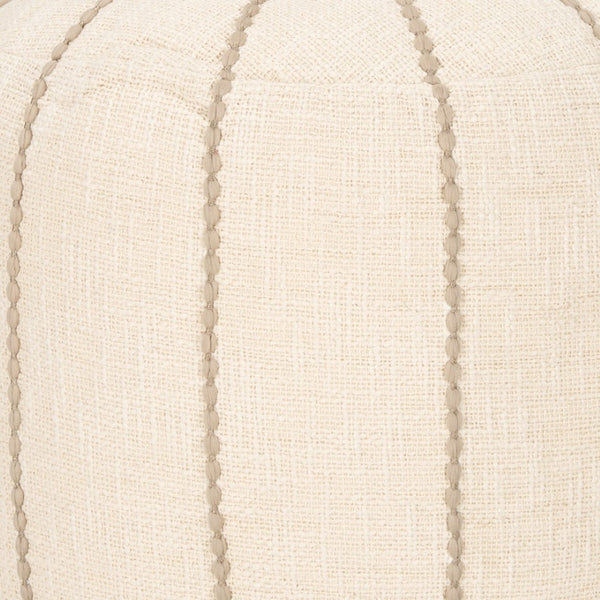 HomeRoots 18" Beige and Taupe Striped Round Pouf Ottoman - Soft, Versatile Accent for Modern Living Spaces 606770