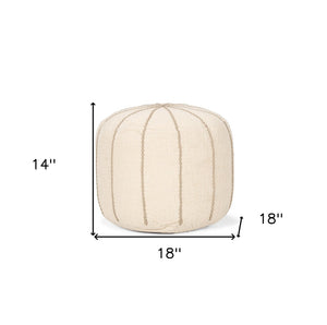 HomeRoots 18" Beige and Taupe Striped Round Pouf Ottoman - Soft, Versatile Accent for Modern Living Spaces 606770
